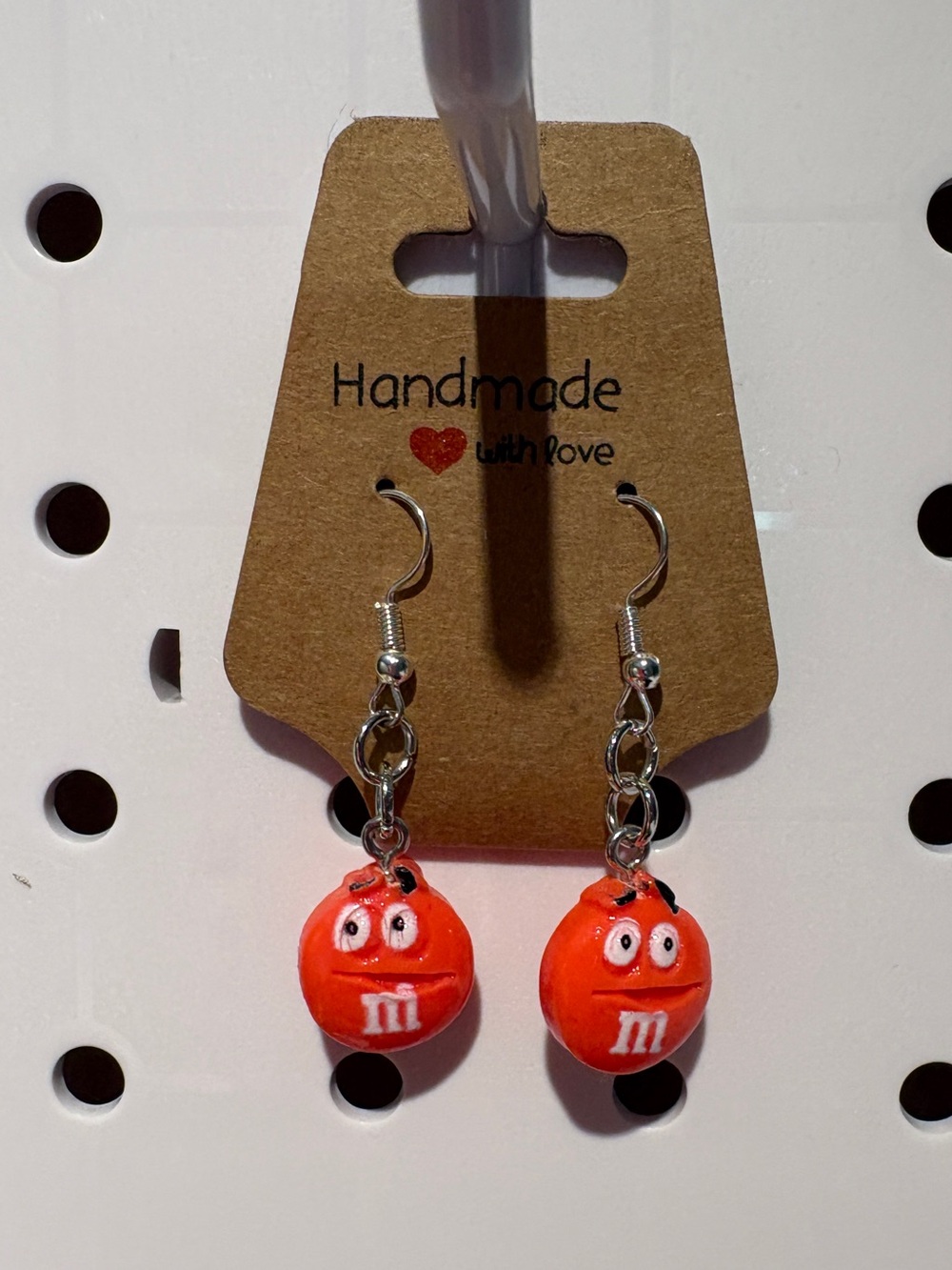 (2/$25) Handmade Orange M&M Character Dangle Earrings for Kids